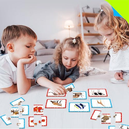 48 Animal Matching Puzzles with Error-Correction, 3-Piece Self-Correcting Puzzle Matching Game Educational Learning Activities for Toddlers, Animal-Themed Learning Games Toys for 3 Years Old - style: 24 Blocks Double Sided-C
