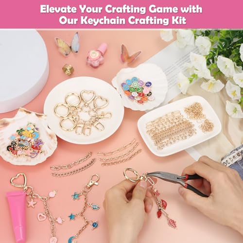 selizo 198Pcs Charms Lip Gloss Keychain Making Kit, DIY Craft Supplies with Charms, Key Chain Hooks, Jump Rings, Lobster Clasps, Chains & Tools, Jewelry Making Kit for Custom Keychains, Bags, Gifts - color: Gold-198Pcs Kit