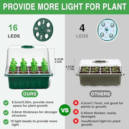 YAUNGEL Seed Starter Tray with Grow Light, 4 Pack Seed Starter Kit with Timing Controller Adjustable Brightness, Thicken Seedling Starter Trays with Humidity Domes Heightened Lids, Gift Box - color: Green, size: 4 Pack