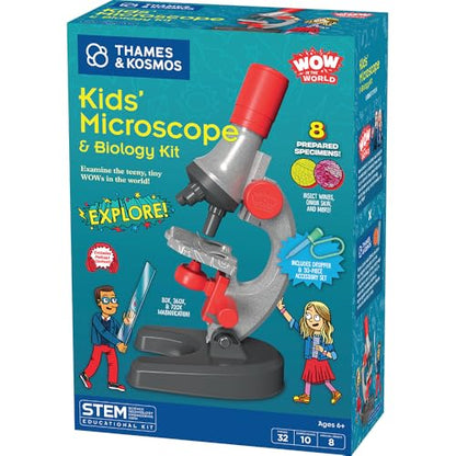 Wow in The World Kids’ Microscope & Biology Kit, Up to 720x Magnification, LED Illumination, Prepared & Blank Slides, Companion Audio Content, Beginner Science Gift for Ages 6+ by Thames & Kosmos