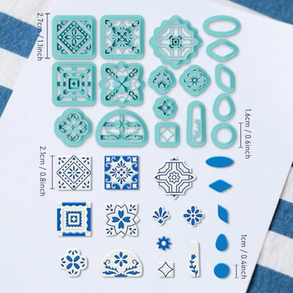 ORIGACH 17 Pcs Portuguese Peranakan Tiles Polymer Clay Cutters Set - style: Portuguese Peranakan Tiles