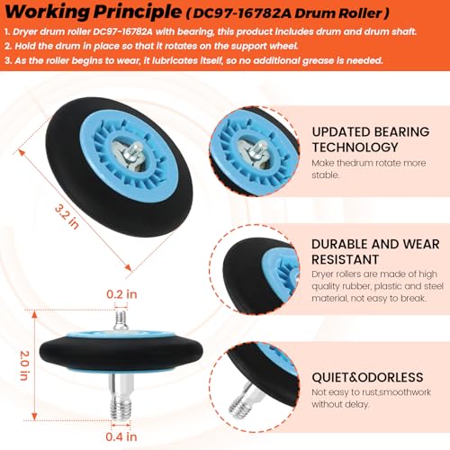 2026 UPGRADED Dryer Repair Kit Replacement for Samsung Drum Roller DC97-16782A, 6602-001655/5ph2337 Dryer Belt, DC93-00634A Idler Pulley fits DV48H7400EW/A2, DV40J3000EW/A2, DV45H7000EW/A2 by Beaquicy