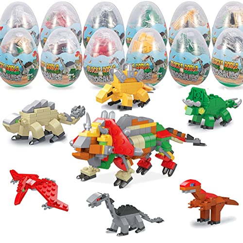 Mini Building Block Sets,12 Pack Dinosaur Toys Building Blocks, 6 in 1 STEM Toys Eggs Building Sets, Party Favors for Kids Goodie Bags Prizes Birthday - style: Dinosaur building block set