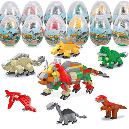 Mini Building Block Sets,12 Pack Dinosaur Toys Building Blocks, 6 in 1 STEM Toys Eggs Building Sets, Party Favors for Kids Goodie Bags Prizes Birthday - style: Dinosaur building block set