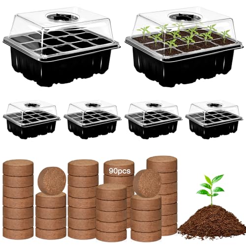 ZeeDix 6 Set Seed Starter Tray Kits with 90 Pack Coco Coir Pellets - color: 6 Set