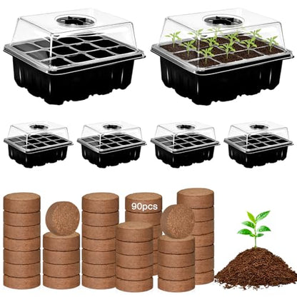 ZeeDix 6 Set Seed Starter Tray Kits with 90 Pack Coco Coir Pellets - color: 6 Set