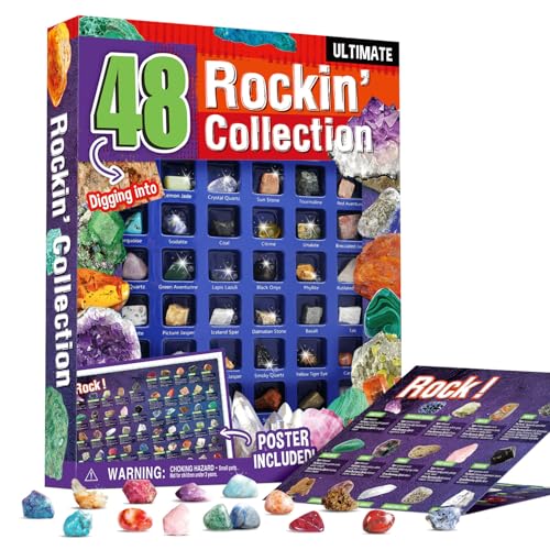 Rock Collection 48PCS, Natural Crystals & Gemstones, STEM Toy - color: 48 Rocks