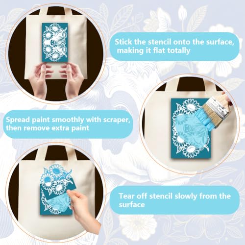 4Pcs 4 Styles Silk Screen Stencils Reusable Sunflower 3.9 x 6 Inch Polymer Clay Stencils Cattle Sunflowers Pattern Reusable Nylon Transfers for Clay Wood Fabric Jewelry Making DIY Crafts - color: Cattle