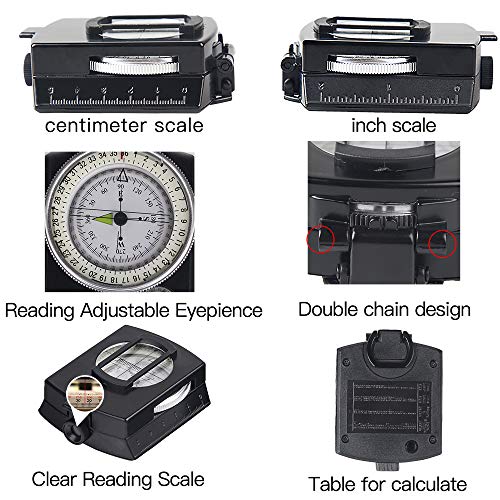 COSTIN Multifunctional Compass, Metal Military Waterproof High Accuracy Compass with Map Measurer, Distance Calculator,Bubble Level Perfect for Outdoor Activities, Matte Black - size: 1 Count (Pack of 1)