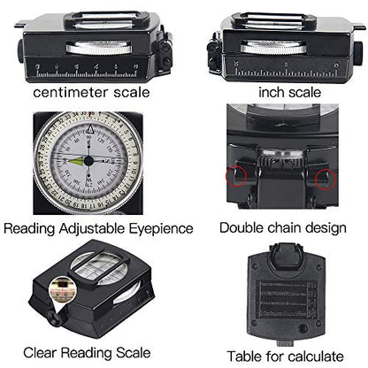 COSTIN Multifunctional Compass, Metal Military Waterproof High Accuracy Compass with Map Measurer, Distance Calculator,Bubble Level Perfect for Outdoor Activities, Matte Black - size: 1 Count (Pack of 1)