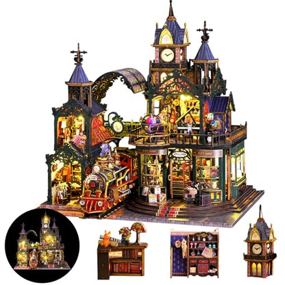 DIY Miniature House Kit Dollhouse Kit for Adults to Build Mini Magic House - color: Rail-track Secluded City
