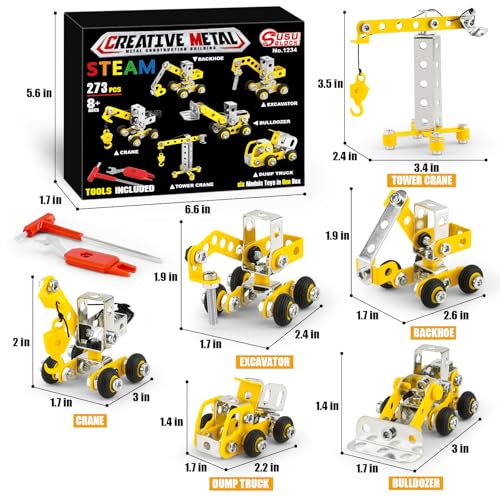 Erector Sets for Kids Ages 8-12,6 Nano Engineering Toys for Kids 5-7,Metal Building Construction Model kit,DIY STEM Building Blocks Gift for Boys & Girls(273pcs)