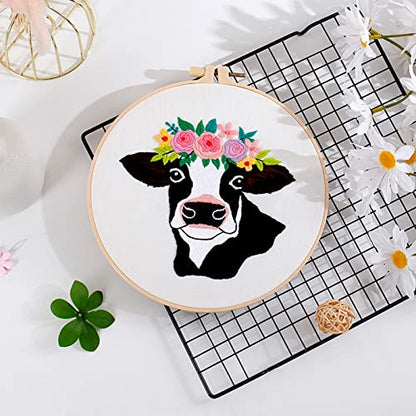 Louise Maelys Cow Beginners Embroidery Kits,Cross Stitch Starter kit for Adults with Embroidery Cloth Hoop Needles Instruction and Threads - color: Kit-16