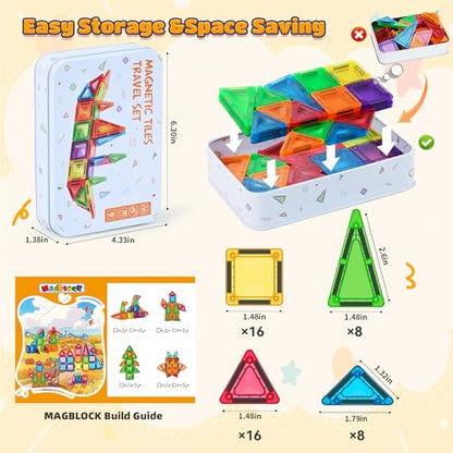 MAGBLOCK 48PCS Mini Magnetic Tiles with Storage Box for Kids 3+ - size: 48pcs