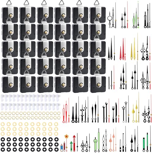 30 Pack Quartz Clock Movement Mechanism Kit, Silent Sweep Non-Ticking, 20mm Total Shaft (11mm Thread) Fits 3–6mm Dials, 30 Hand Styles, Hanging Hooks & Traceless Nails, DIY Wall Clock Repair - color: 30-pack