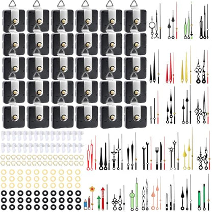 30 Pack Quartz Clock Movement Mechanism Kit, Silent Sweep Non-Ticking, 20mm Total Shaft (11mm Thread) Fits 3–6mm Dials, 30 Hand Styles, Hanging Hooks & Traceless Nails, DIY Wall Clock Repair - color: 30-pack