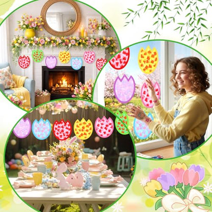 DoubleFill 48 Pcs Tulip Suncatchers Craft Kits Flower Craft DIY Stained Glass Effect Tissue Paper Kits Bulk for Home Window Decor Ornament Party Art Activities - style: Tulip