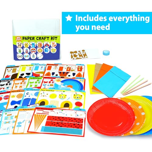 KRAFUN Safari Animal Beginner Paper Craft Kit for Kids Age 3+ | 16 Projects - color: Animal