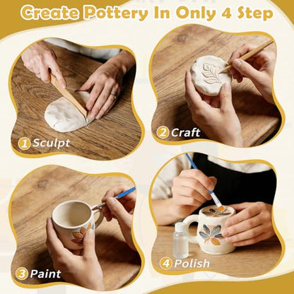 Texilo Air Dry Clay Kit for Adults, Pottery Starter Tools for Beginner, DIY Painting Making Set with Clay,Paints,Sculpting Tools,Varnish, Guide, Christmas Birthdays Gift for Arts Crafts Lover at Home
