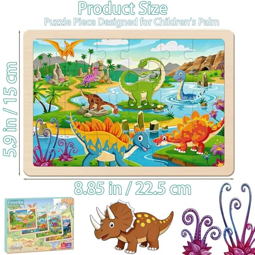 Wooden Puzzles Dinosaur Toys for Kids Ages 4-6, 4 Packs 24 Piece - color: Dinosaur