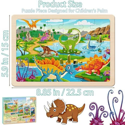 Wooden Puzzles Dinosaur Toys for Kids Ages 4-6, 4 Packs 24 Piece - color: Dinosaur
