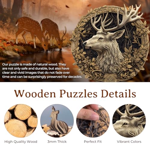 KAAYEE Wooden Puzzles for Adults Deer Jigsaw Puzzle 17.3 * 17.1in 425pcs - color: Deer, size: X-Large