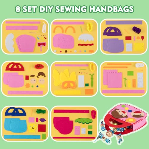 OZENT 8 Set Sewing Handbag Kit, Sew Your Own Purses and Handbags, Felt Sewing Kit with Stickers DIY Sewing Felt Craft for Girls - color: 8 Pack Cartoon