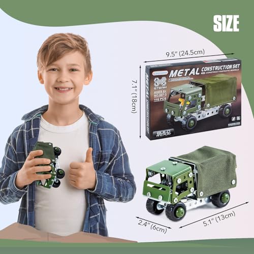 Military Truck STEM Building Toy Set,Metal Model Car Kits to Build for 8+