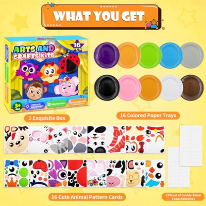 16 Pack Arts and Crafts for Kids Toddler DIY Animal Paper Plate Art Gifts - style: animal