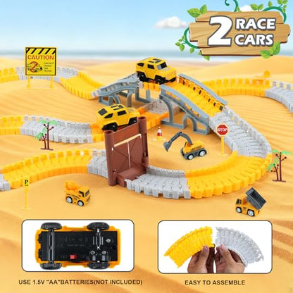 GIAT Construction Race Tracks Toys - Fun Gifts for 3 4 5 6 7 Year Old Boys, 330+ PCS DIY Road Adventure Set with Cars, Flexible Engineering Playset for Kids - color: Yellow Constrcution Race Tracks Set