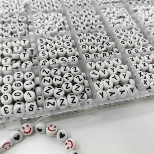 JULIMAIDONG Alphabet Beads A-Z 1350+Pcs Letter Number Hearts Bracelets Bead - color: Black