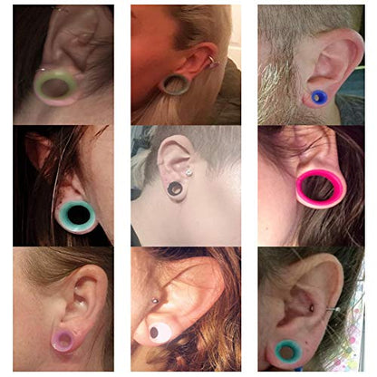 Oyaface 20 PCS Piercing Tunnel Set Soft/Hard Silicone Flesh Ear Plugs 2g-25mm Flexible Ear Stretching Gauge Expander - color: Glow in Dark(thin)