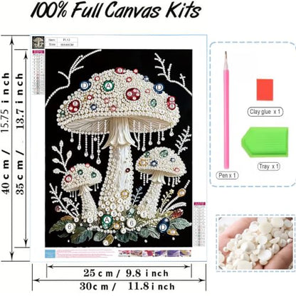Pearl Diamond Painting Kits for Adults, Diamond Art for Mushroom 12x16In - color: PL13-1