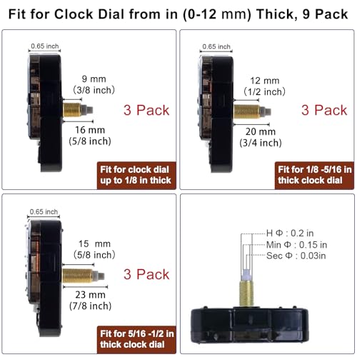 EMOON 9 Pieces Clock Mechanism Replacement Kit with 12 Pack Clock Hands, Silent Sweep Clock Motor Kit Battery Operated for Clock Repair DIY Replacement, Custom Clock