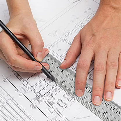 Toodoo Metal Ruler Set, 6 and 12 Inch Precision Measuring Rulers(4 Pcs)