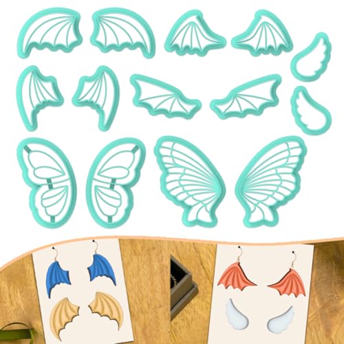 beinkmake 14Pcs Wings Polymer Clay Cutters Angel Wing Clay Earrings Cutters for Adults Bat Butterfly Dragon Wing Cute Polymer Clay Cutter for Jewelry Earrings Making Birthday Party DIY Supplies - style: Wing