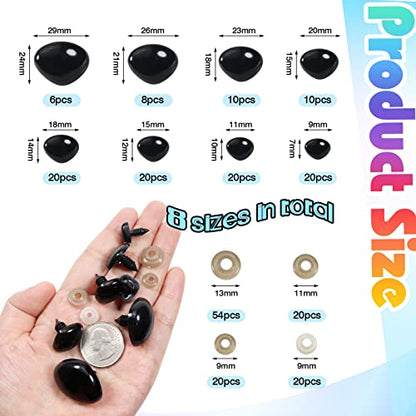 TOAOB 114pcs Black Safety Noses for Amigurumis Plastic Animal Safety Noses - color: Black