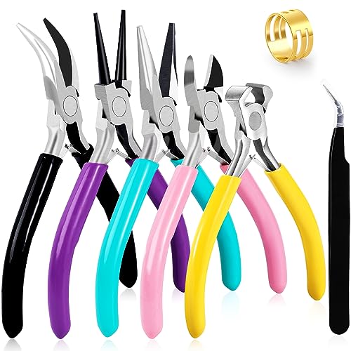 URSKYTOUS 5Pcs Jewelry Pliers Set Jewelry Making Pliers Tools Kit Include Jewelry Making Needle Nose Chain Nose Round Bent Pliers Wire Cutter for Bracelet Beading DIY Craft Jewelry Making Supplies - color: 5pcs Pink Blue Purple Black Yellow