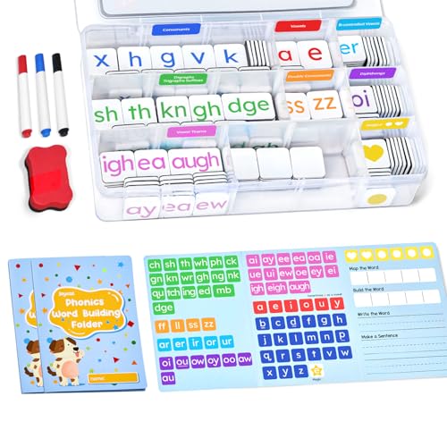 JoyCat 265 Phonics Magnetic Letter Tiles, with 3 Word Building Folder - style: 265 Tiles+3 Word Folder