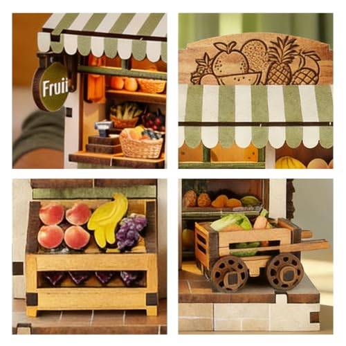 Music Park Book Nook Kit for Adults, 3D Wooden Puzzle Fruit Market with LED - color: Fruit Market
