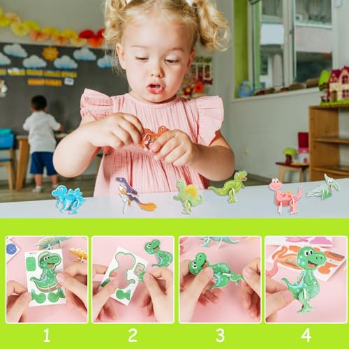 KIMOBER 25Pcs Educational 3D Cartoon Puzzle,3D Dinosaur Puzzle for Kids DIY Cartoon Dinosaur Animal Learning Jigsaw Toys for Kids - size: 25 pieces