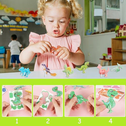 KIMOBER 25Pcs Educational 3D Cartoon Puzzle,3D Dinosaur Puzzle for Kids DIY Cartoon Dinosaur Animal Learning Jigsaw Toys for Kids - size: 25 pieces