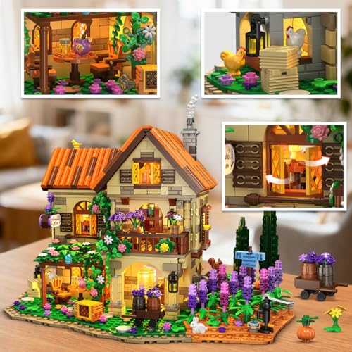 INSOON Lavender Cottage House Building Set with Lights for Adults Teens 12+
