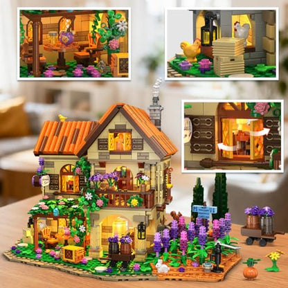 INSOON Lavender Cottage House Building Set with Lights for Adults Teens 12+
