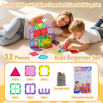 Antibacterial Magnetic Tiles, 192PCS 3D STEM Building Blocks Set - size: 192 PCS (6 Boxes of 32PCS Set)