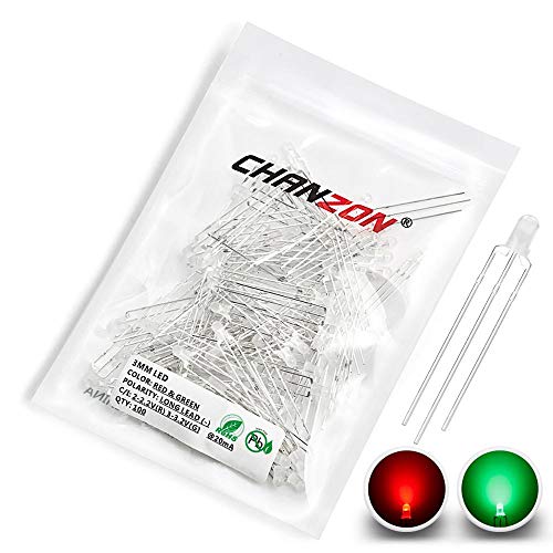 CHANZON 100 pcs 3mm Red & Green Diffused LED Diode Lights Common Cathode - color: B) Red & Green (Cc) (100pcs)