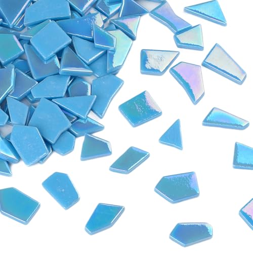 Youway Style 200g Iridescent Blue Glass Mosaic Tiles for Crafs Bulk - color: Blue, size: 200g