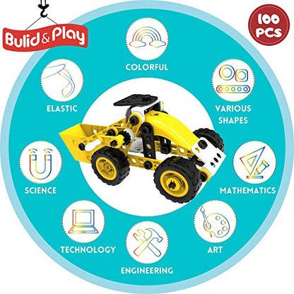 Mobius STEM Building Toy Set, 100 Pieces, 8-in-1 DIY Kit, Ages 5+ - color: Yellow & Black - 8-in-1 - 100 Pcs