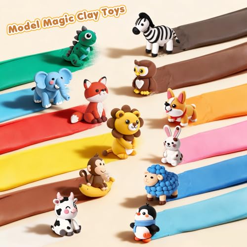 Air Dry Clay Kit for Kids Animal Craft Set 12 Colors - color: Clay animals Kit