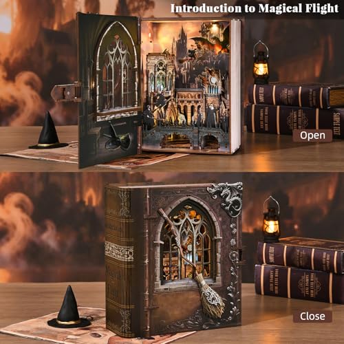 MiniCity Magical Flight Book Nook Kit, DIY Wooden Miniature Scene with LED - color: Introduction to Magical Flight